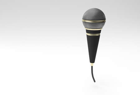 3D Render Retro microphone on short leg and stand, music award model template, karaoke, radio and recording studio sound equipment.の写真素材