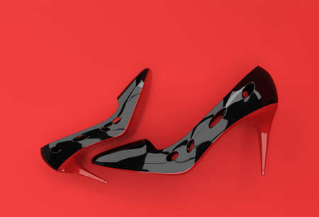 3D Render Stylish classic women's Shoes in high hills on a Color Background.の写真素材