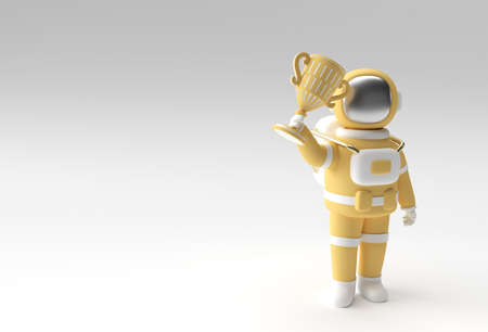 Successful astronaut got the first prize trophy 3D Rendering.の写真素材
