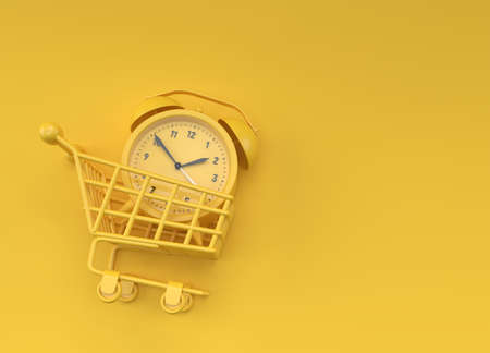 3D Render Alarm clock in the Shopping Cart illustration Design.の写真素材