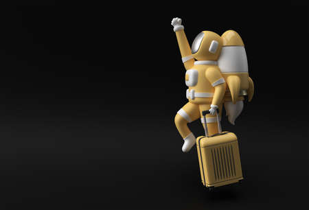 3d Render Astronaut Flying with Travel Bag 3d illustration Design.