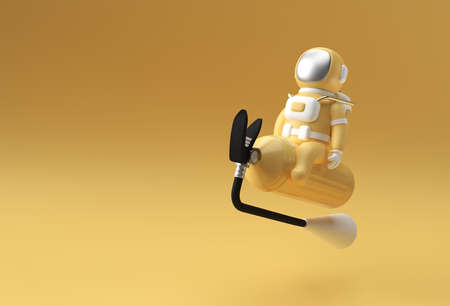 3d Render Spaceman Astronaut Flying Sitting on fire extinguisher 3d illustration Design.の写真素材