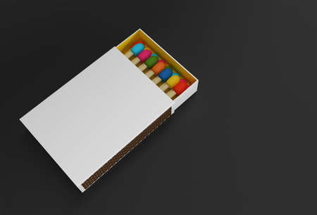 3D Render Opened Blank matchbox Mockup isolated on Color Backgroundの写真素材