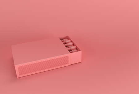3D Render Opened Blank matchbox Mockup isolated on Color Backgroundの写真素材