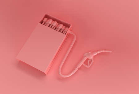 3D Render Opened Blank matchbox Mockup with fuel pump nozzle isolated on Color Backgroundの写真素材