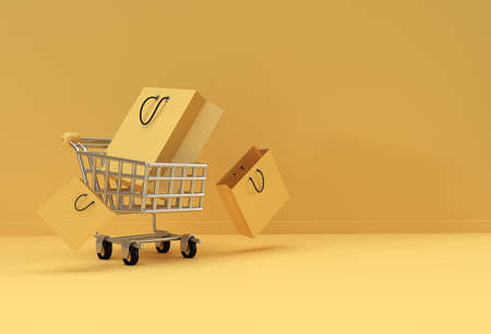 3D Render Shopping Cart With Shopping Bag Icon illustration Design.の写真素材