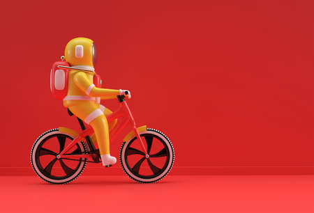 3D Render Concept of astronaut bicycle 3D art design illustration.の写真素材