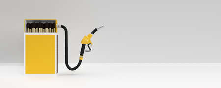 3D Render Opened Blank matchbox Mockup with fuel pump nozzle isolated on Color Backgroundの写真素材
