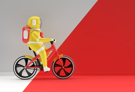 3D Render Concept of astronaut bicycle 3D art design illustration.の写真素材