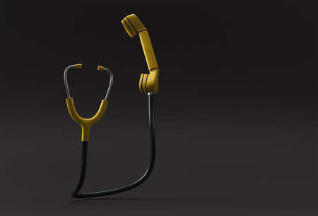 3D Render Concept of Phone receiver with Stethoscope concept of Emergency Call.の写真素材