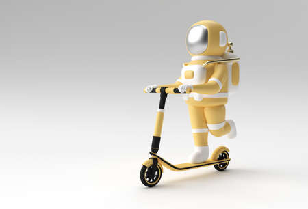 3D Render Astronaut Riding a Push Scooterの写真素材