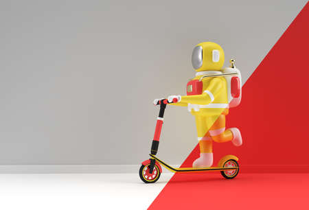 3D Render Astronaut Riding a Push Scooterの写真素材