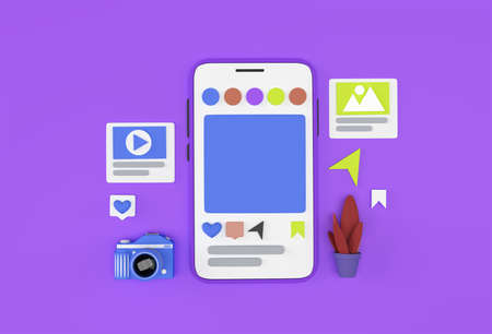 Creative 3D Render Mobile Mockup social media web development banner, marketing material, presentation, online advertising.の写真素材