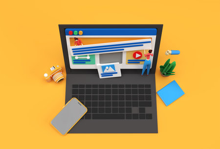 Creative 3D Render Mobile Mockup with Laptop