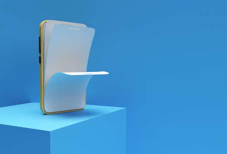 Mock-up smart phone with empty screen replacement Screen Protector Glass 3D rendering.の写真素材