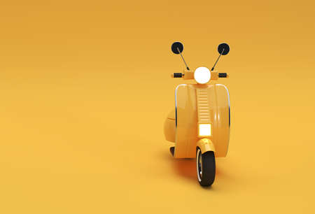 3D Render Classic Motor Scooter Front View on a Yellow Background.の写真素材