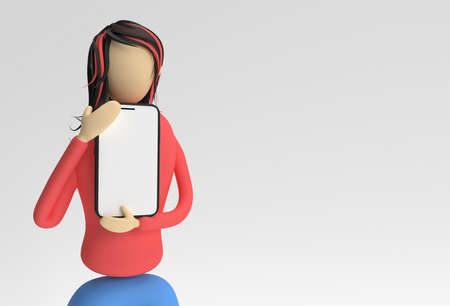 Woman Show Mock-up Smart Phone with Empty Screen 3D Rendering.の写真素材