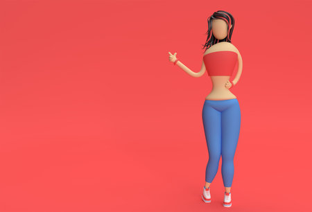 3D Render Cartoon Woman Hand with thumbsの写真素材