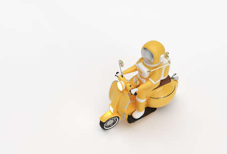 3D Render Astronaut Riding Motor Scooter Side View on a White Background.の写真素材
