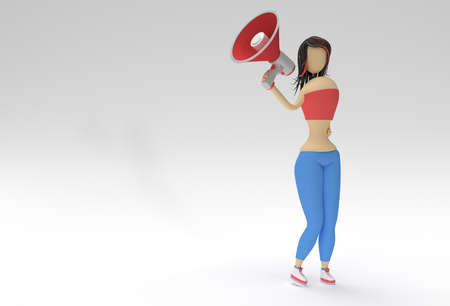 Cartoon Character Woman Standing with Speakerの写真素材