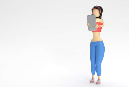 3D Render Woman Holding Smartphone and Showing Blank Screen