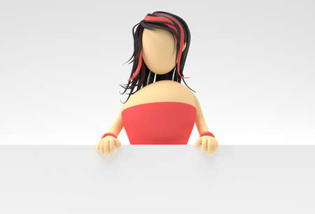 3D Render Woman Holding a White Panel on a White Background.の写真素材
