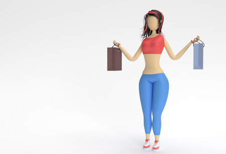 3D Render Woman Holding Shopping Bagsの写真素材