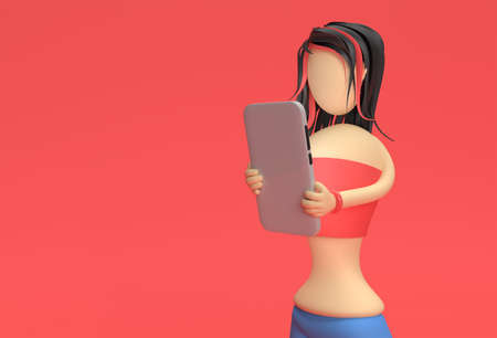 3D Render Woman Holding Smartphone and Showing Blank Screenの写真素材