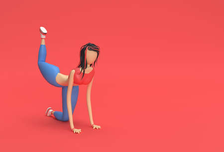 3D Render Woman Cartoon Characters Doing Yoga Sportの写真素材