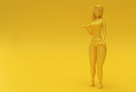 3D Render Woman Cartoon Characters Doing Exercise with Dumbbells Sportの写真素材