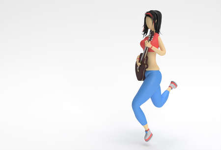 3D Render Acoustic Guitar with Womanの写真素材