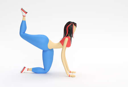 3D Render Woman Cartoon Characters Doing Yoga Sportの写真素材