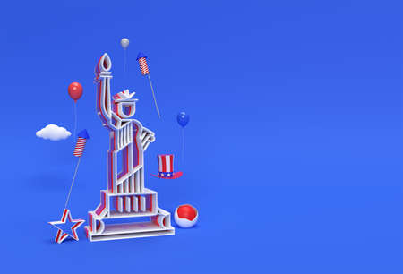 3d Render 4th of July, United Stated Independence Day. USA. Statue of Liberty. 4th July Concept Design.の写真素材