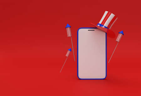 3D Render Happy 4th of July USA Independence Day and Smartphone Mockup American Flag.の写真素材
