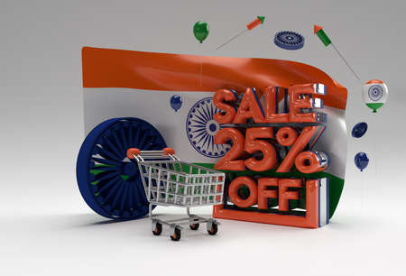 3D Singapore Flag with 25% Sale OFF Discount Banner Concept.の写真素材