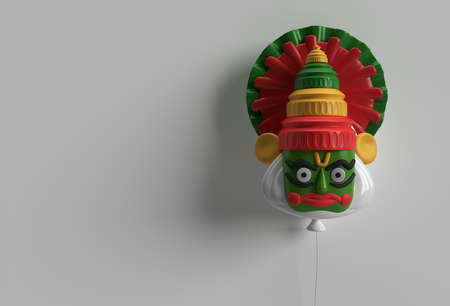 Kathakali Face with Heavy Crown Decorated, 3D Rendering illustration.の写真素材