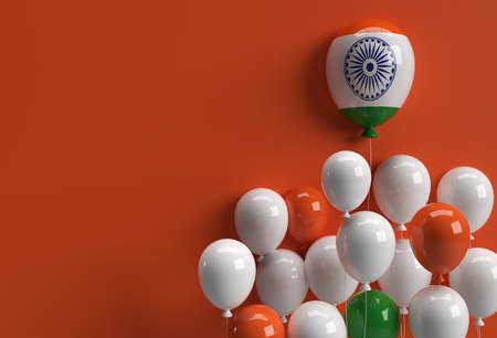 3D Render India independence Day Banner India Flag Air Balloons.