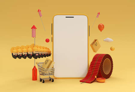 3D Render Dussehra Celebration & Diwali Minimalist modern mockup smartphones for presentation Display Products Advertising Design.の写真素材