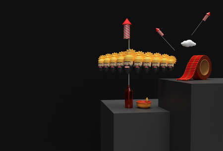 3D Render Dussehra Celebration Scene of Minimal Podium Scene for Display Products Advertising...