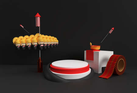 3D Render Dussehra Celebration Scene of Minimal Podium Scene for Display Products Advertising...