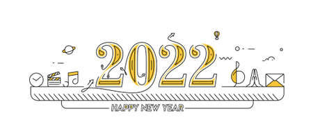Happy New Year 2022 Text Typography Design music element , Vector illustration.