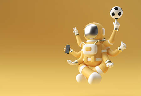 3d Render Spaceman Astronaut Yoga Gestures 3d illustration Design.の写真素材