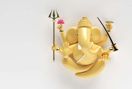 Hindu God Ganesha Statue- Hindu Religion Festival Concept Elephant. 3D Render illustration.の写真素材