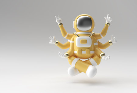 3d Render Spaceman Astronaut Yoga Gestures 3d illustration Design.の写真素材