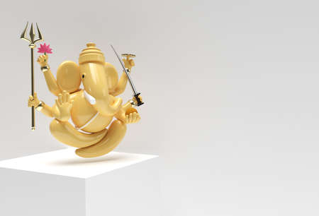 Hindu God Ganesha Statue- Hindu Religion Festival Concept Elephant. 3D Render illustration.の写真素材