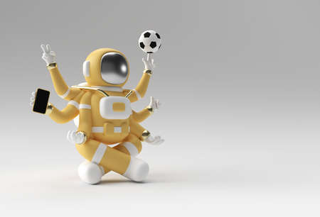 3d Render Spaceman Astronaut Yoga Gestures 3d illustration Design.の写真素材