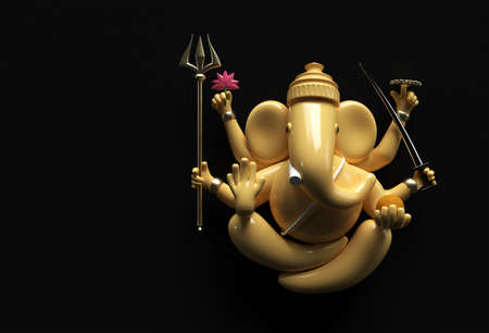 Hindu God Ganesha Statue- Hindu Religion Festival Concept Elephant. 3D Render illustration.の写真素材