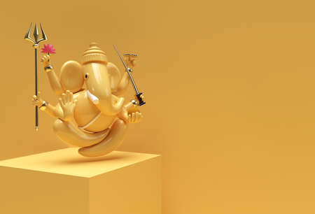 Hindu God Ganesha Statue- Hindu Religion Festival Concept Elephant. 3D Render illustration.の写真素材