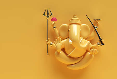 Hindu God Ganesha Statue- Hindu Religion Festival Concept Elephant. 3D Render illustration.の写真素材