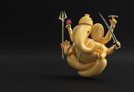 Hindu God Ganesha Statue- Hindu Religion Festival Concept Elephant. 3D Render illustration.の写真素材